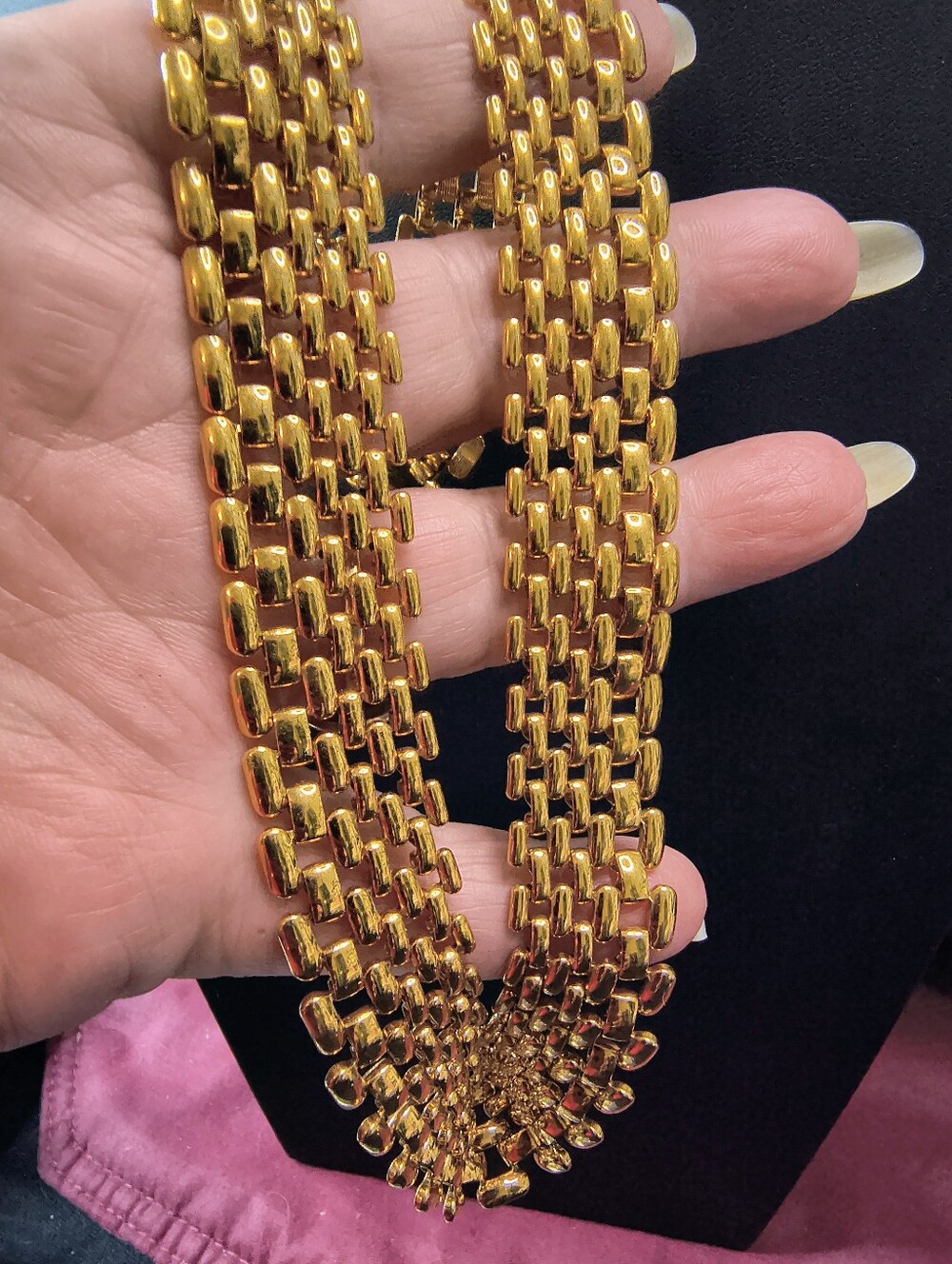 Vintage Napier Gold Tone Panther Link Cleopatra Collar Necklace Signed 16" - Picture 6 of 10